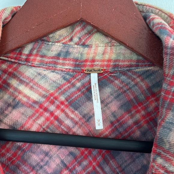 Free People Nordic Nights Buttondown Plaid lace up sz M - Picture 4 of 10